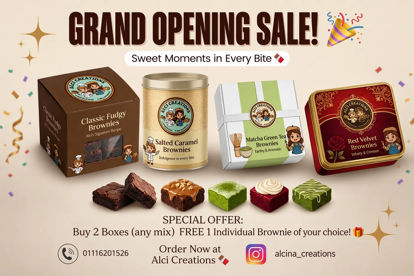Grand Opening Sale poster showing all four Alci Creations packs